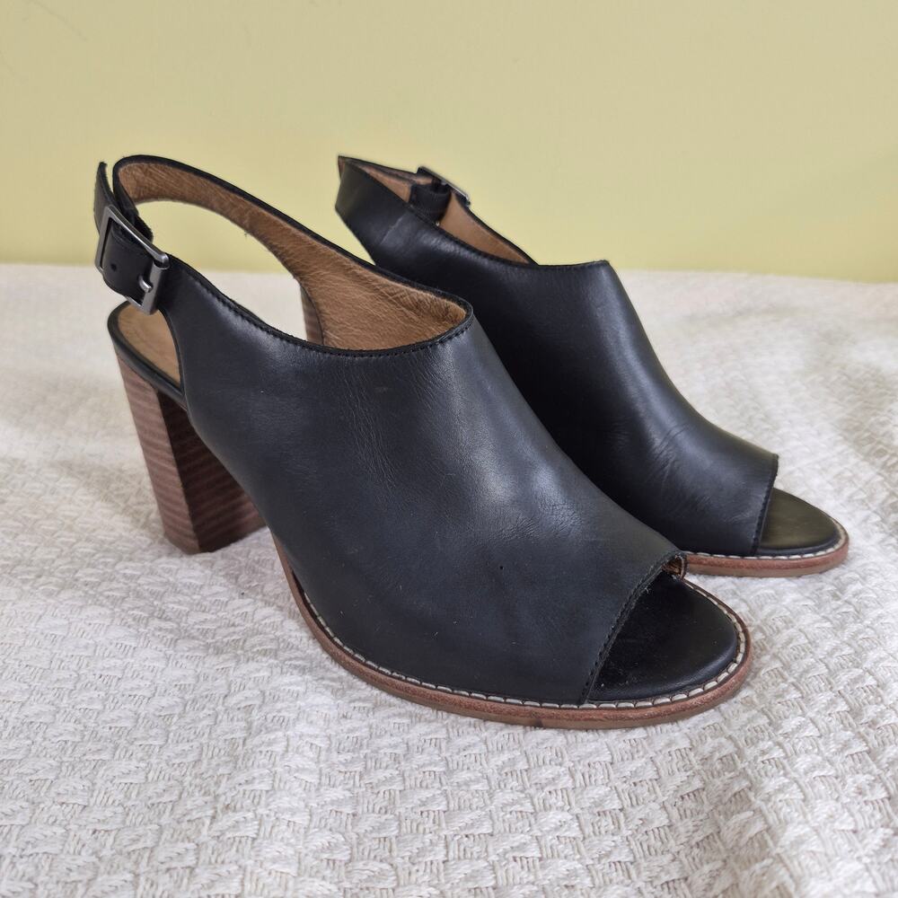 Madewell The Cary Open Toe Slingback Block Heel Sandals Black Size 8.5